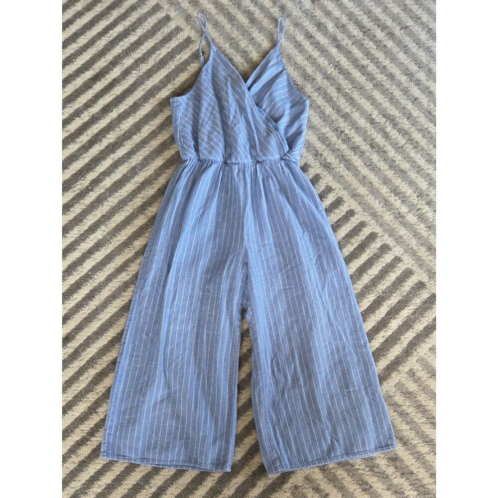Sienna Sky Blue Pinstripe Wide-Leg Jumpsuit Size M